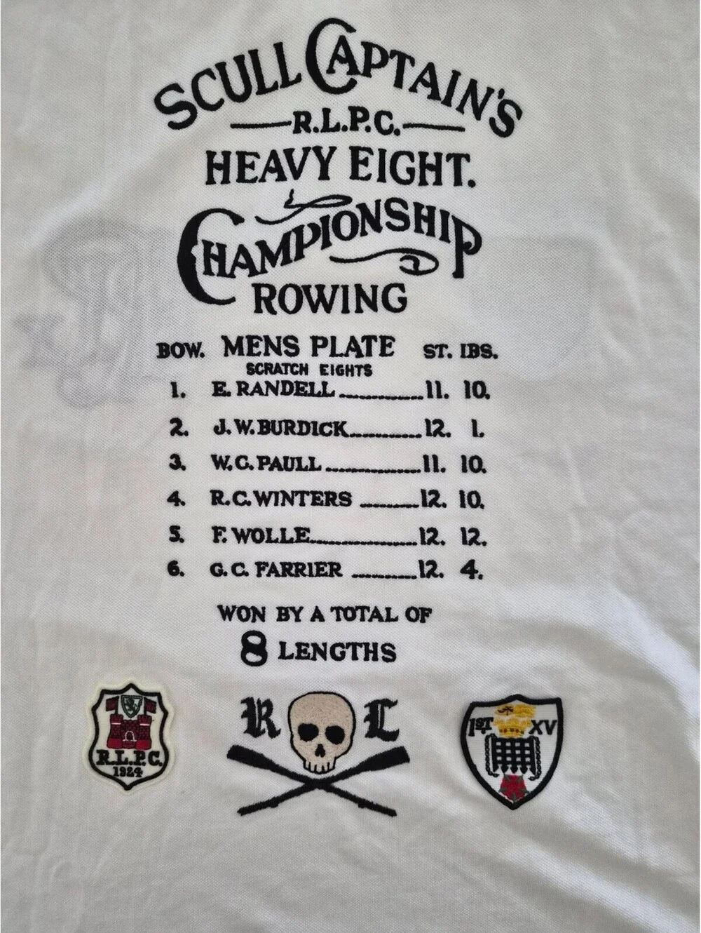 Polo Ralph Lauren Men's XL Custom Slim Fit Rowing Club Skull Scull Captain White